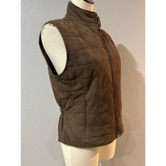 Faconnable Women’s Brown Goatskin Suede Quilted Vest size S Zip Up - Picture 6 of 10